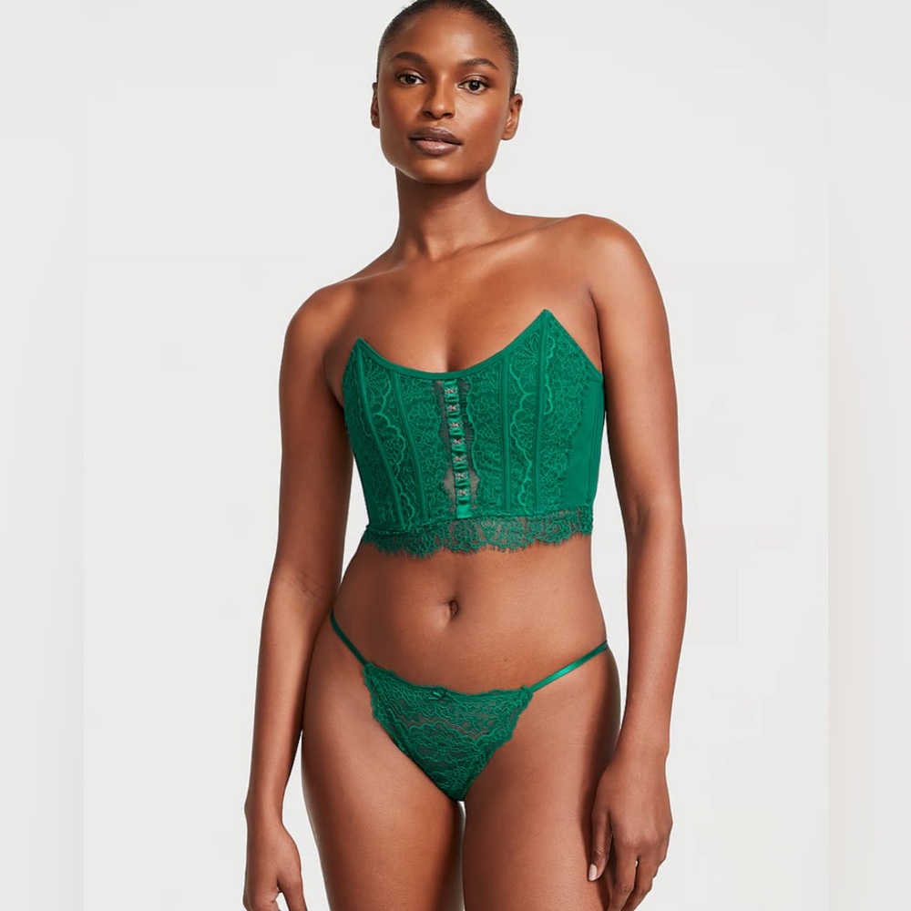 Victoria’s Secret Dream Angels Lace Strapless Corset Top Medium Spruce Green